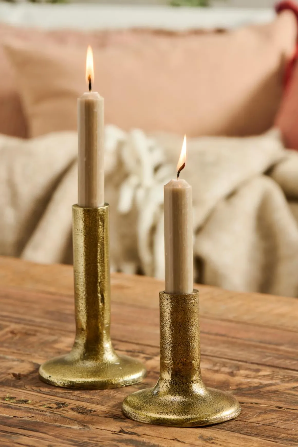 Kerzenhalter Midelt gold, schlanker rustikaler Kerzenständer gold, 10cm, Ib Laursen