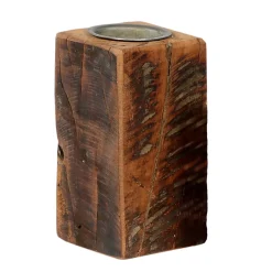 Kerzenständer Altholz, kleine rustikale Holzsäule für Teelichte oder Stumpenkerzen, 13cm, WMG Grünbe