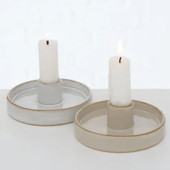 Kerzenständer Schale Marima, Keramikschale weiß für Stabkerzen, Ø10cm, Boltze Home Collections