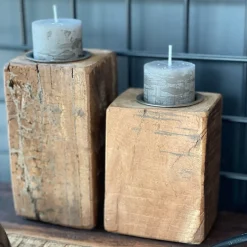 Kerzenständer Altholz, kleine rustikale Holzsäule für Teelichte oder Stumpenkerzen, 10cm, WMG Grünberger
