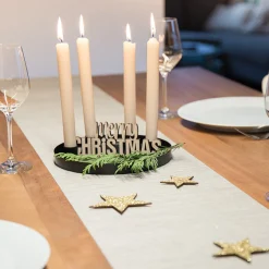 Kerzentablett mit 4 Magnet Kerzenhaltern, schwarz, Ø20cm