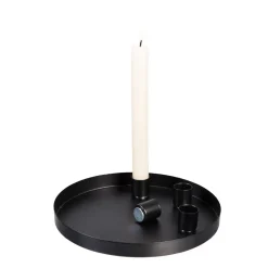 Kerzentablett mit 4 Magnet Kerzenhaltern, schwarz, Ø20cm