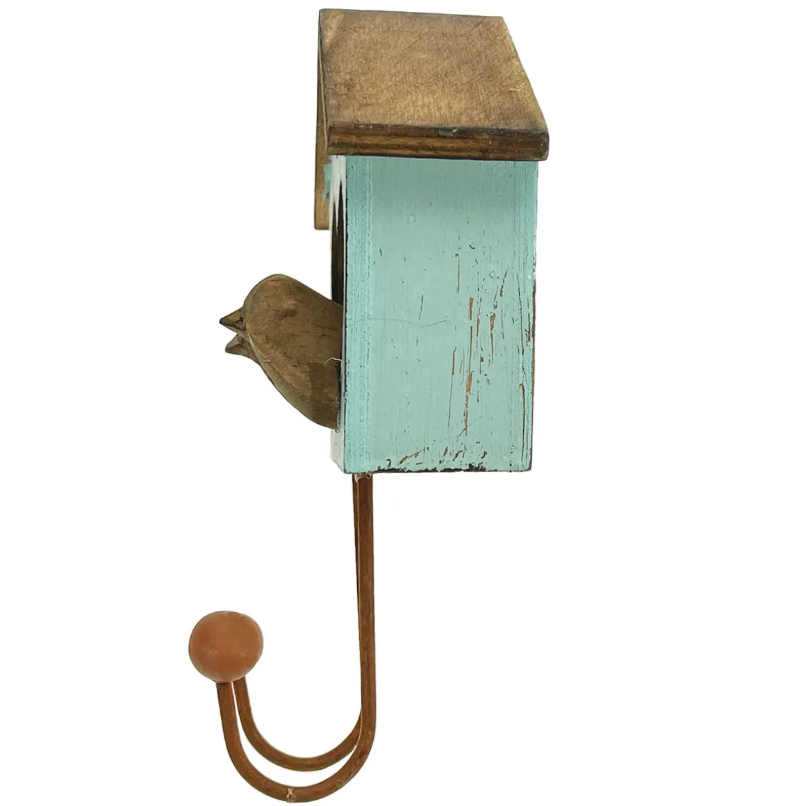 Kleine Holzgarderobe Vogelhaus used look, Kleiderhaken Vogelhaus, hellblau, 17x12cm
