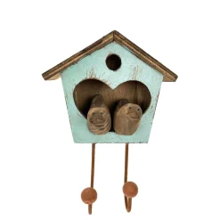 Kleine Holzgarderobe Vogelhaus used look, Kleiderhaken Vogelhaus, hellblau, 17x12cm