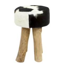 Kuhfell Hocker rund, Fellhocker auf Holzbeine, 45cm, schwarz-weiß, Mars & More