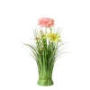 Kunstpflanze Grasbusch mit Sommerblumen, Stehgras mit Blüten, 30cm