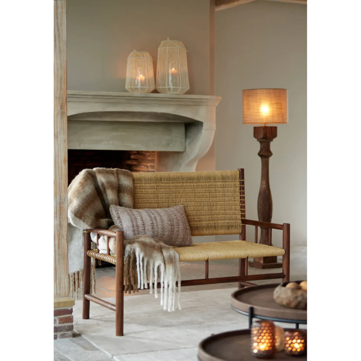 Lampenschirm Caden beige, Lampenschirm Zylinder 40x40x30cm, Light & Living