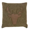 Landhaus Loden Kissen "Johann" moosgrünes Filzkissen mit Lederapplikation Hirsch, 42x42cm