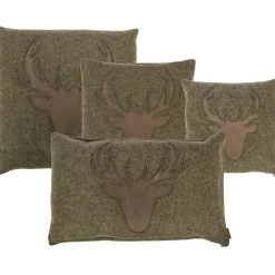 Landhaus Loden Kissen "Herzerl" kleines moosgrünes Filzkissen mit Lederapplikation Herz, 35x35cm