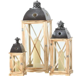 Laterne Bristol, Holzlaterne mit Metalldach, 31x82cm, Boltze Home Collections