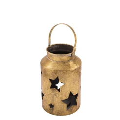 Laterne mit Sternen und Henkel gold antik 25cm Metall
