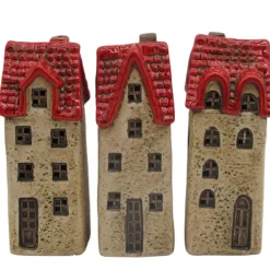LED Haus Marta beige-rot, schmales Keramikhaus 15,5cm
