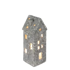 LED Haus Weihnachten, graues Haus mit Herz, 16x42cm, Magnesia