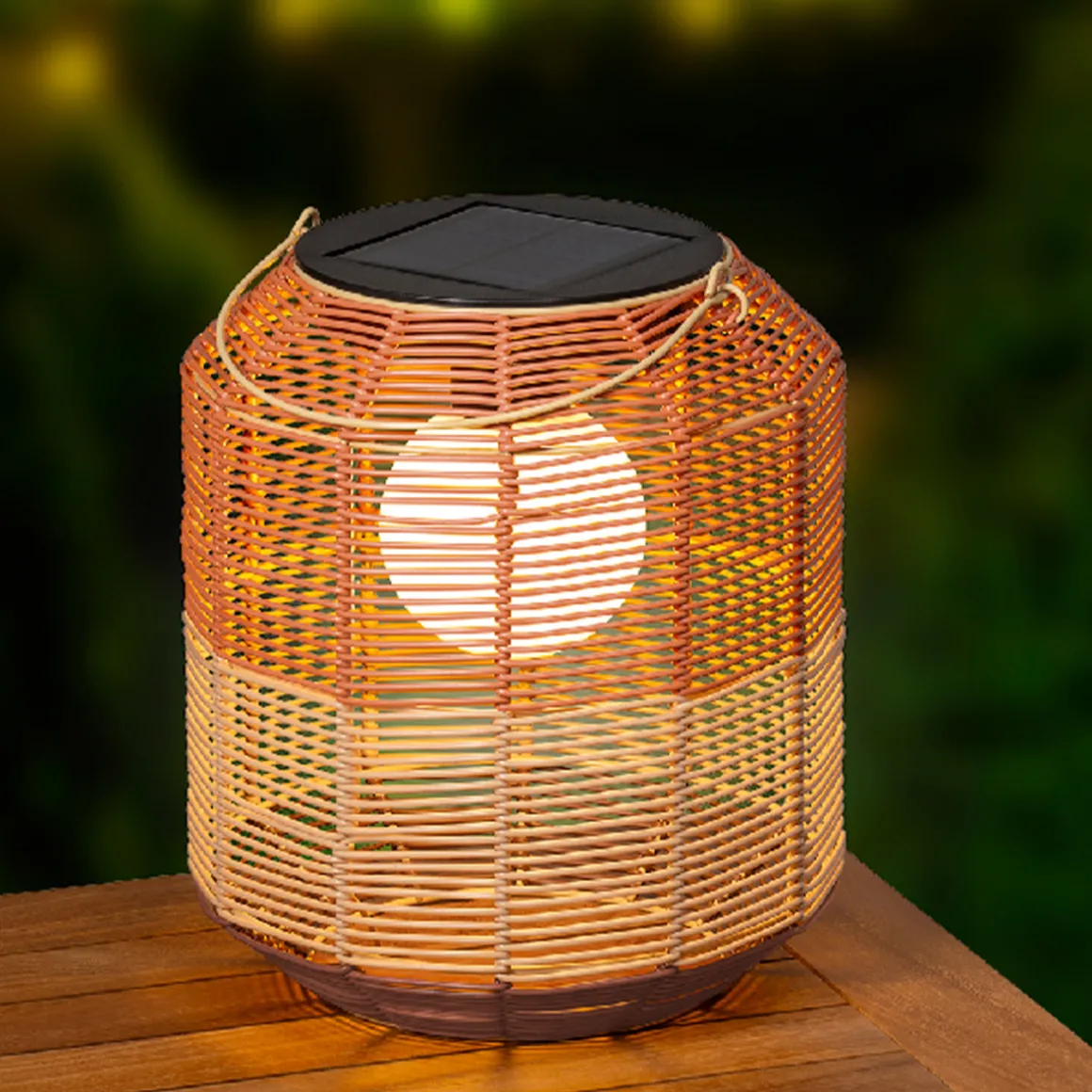 LED Solar Laterne, künstliche Korbweide orangebraun-natur, 28cm, Outdoor, Lumineo