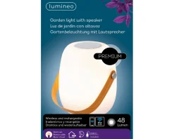 LED Tischleuchte mit Lautsprecher, Gartenlicht aufladbar, warmes weiß, outdoorgeeignet, 14x21cm