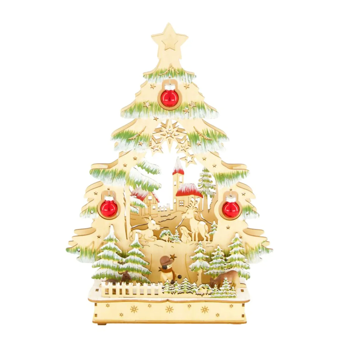 LED Weihnachtsbaum mit Kirche aus Holz, beleuchtet, 24x33cm, DIJK Natural Collections