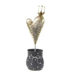 LED Weihnachtsgeschenk Herz, Metallherz, Herz im Topf schwarz-gold, 19x60cm