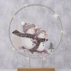 LED Winter-Aufsteller Frosty: lustige Schneemänner auf Schlitten, beleuchtet, Boltze Home Collections