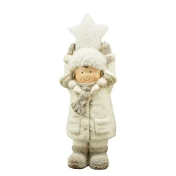 LED Winterkind mit Stern, 31cm, Polyresin
