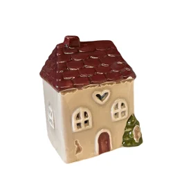 LED Haus Chrissie creme used look, kleines Keramikhaus Landhaus mit Herz