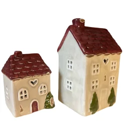 LED Haus Chrissie creme used look, kleines Keramikhaus Landhaus mit Herz