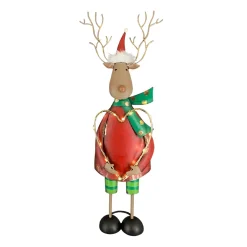 LED Rentier mit Herz, roter Metallhirsch mit beleuchtetem Herz, 62cm