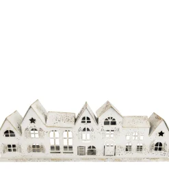 LED Windlicht Häuserzeile Weihnachten usedlook, langes Windlicht für Fensterbank, 51cm