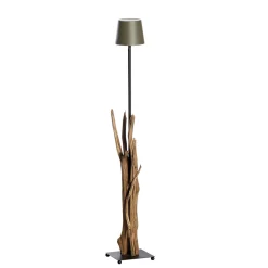 LED Windlicht Raisa Natural, rustikales Naturholzwindlicht mit LED Lampe taupe, 122cm, WMG Grünberge