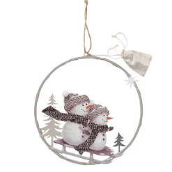 LED Winter- Hänger Frosty: lustige Schneemänner auf Schlitten, beleuchtet, Boltze Home Collections