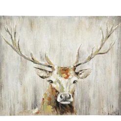Leinwandbild Hirsch, Bild Hirschkopf, handgemalt auf Leinwand, 99x80cm, Gilde Handwerk