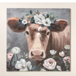Leinwandbild Kuhmotiv Blumenkuh, 90x90cm, Gilde