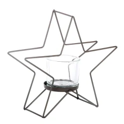Metall Windlicht, Stern mit Teelichtglas, 26cm, WMG Grünberger