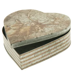 Metalldose Hirsch Antik, rustikale Metalldose in Herzform und Vintage Look, 23x24cm