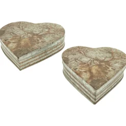 Metalldose Hirsch Antik, rustikale Metalldose in Herzform und Vintage Look, 23x24cm