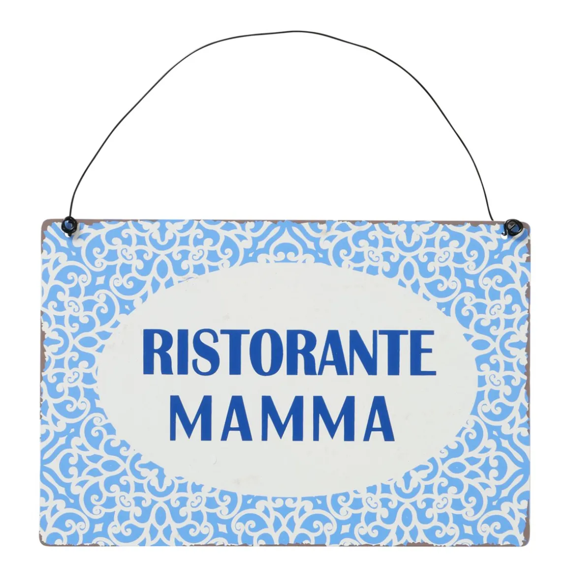 Metallschild mit Spruch: Ristorante Mamma, Schild Capri blau, Hänger, Boltze Home Collections
