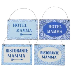 Metallschild mit Spruch: Ristorante Mamma, Schild Capri blau, Hänger, Boltze Home Collections