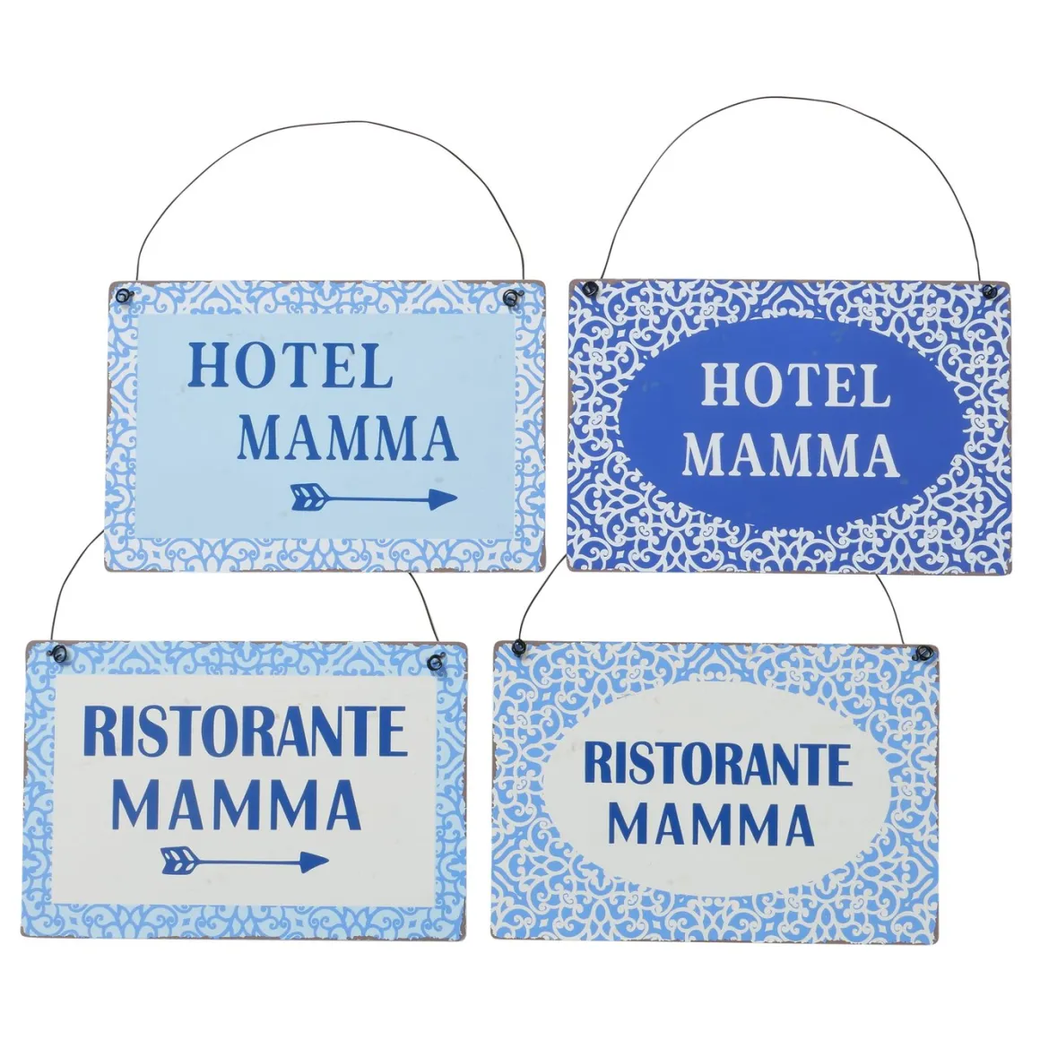 Metallschild mit Spruch: Ristorante Mamma, Schild Capri blau, Hänger, Boltze Home Collections