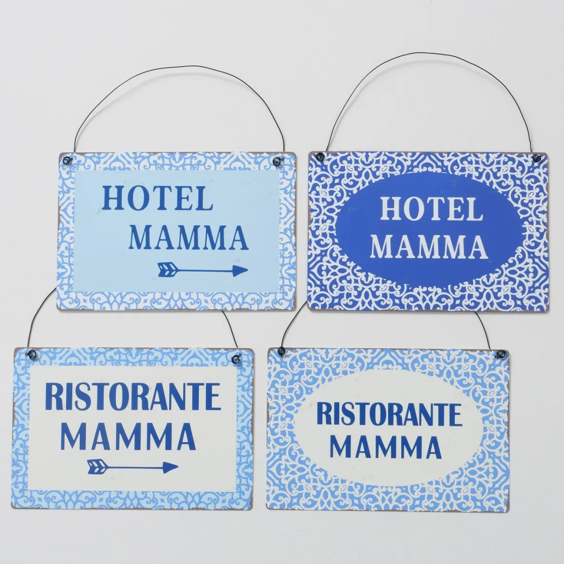 Metallschild mit Spruch: Ristorante Mamma, Schild Capri blau, Hänger, Boltze Home Collections