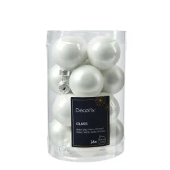 Mini Weihnachtsbaumkugeln aus Glas, winterweiß emaille/matt, Ø3,5cm, 16St/Box, Decoris