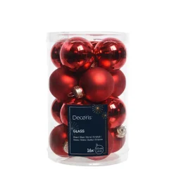 Mini Weihnachtsbaumkugeln aus Glas, weihnachtsrot glanz/matt, Ø3,5cm, 16St/Box, Decoris