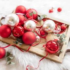 Mini Weihnachtsbaumkugeln aus Glas, weihnachtsrot glanz/matt, Ø3,5cm, 16St/Box, Decoris