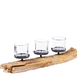 Naturholz Windlicht Eichenast, Naturast mit 3 Kerzengläser, 60cm, WMG Grünberger