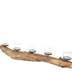 Naturholz Windlicht Eichenast, Naturast mit 5 Kerzengläser, 100cm, WMG Grünberger