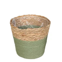 Pflanzkorb Seegras Natur, Übertopf gekordelt grün-natur, 18cm, Naturkorb