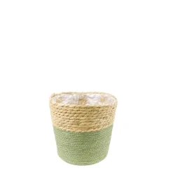 Pflanzkorb Seegras Natur, Übertopf gekordelt grün-natur, 14cm, Naturkorb