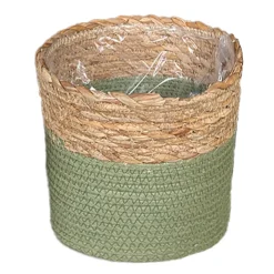 Pflanzkorb Seegras Natur, Übertopf gekordelt grün-natur, 22cm, Naturkorb