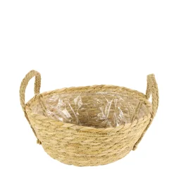 Pflanzkorb Seegras Natur, Übertopf mit Henkel, Naturkorb mit Folie ausgekleidet, 24x11cm