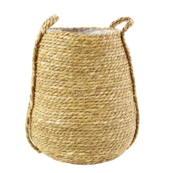 Pflanzkorb Seegras Natur, Übertopf mit Henkel, gekordelt natur, 24x40cm