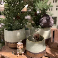 Pflanztopf Toulouse, Übertopf aus Keramik, grün-braun, 11x10cm