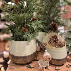 Pflanztopf Toulouse, Übertopf aus Keramik, grün-braun, 11x10cm